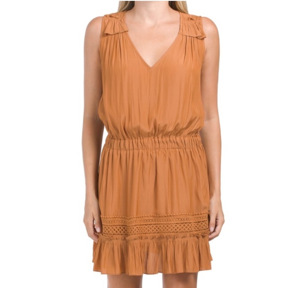 Ramy Brook Cara Cognac Sleeveless Mini Dress Size M